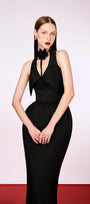 Nirvana Pegged Halter Neck Taffeta Ankle Length Dress - MEAN BLVD