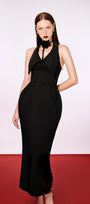 Nirvana Pegged Halter Neck Taffeta Ankle Length Dress - MEAN BLVD