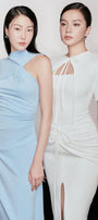 Nixie Slit Asymmetric Shoulder Cotton Spandex Ankle Length Dress - MEAN BLVD