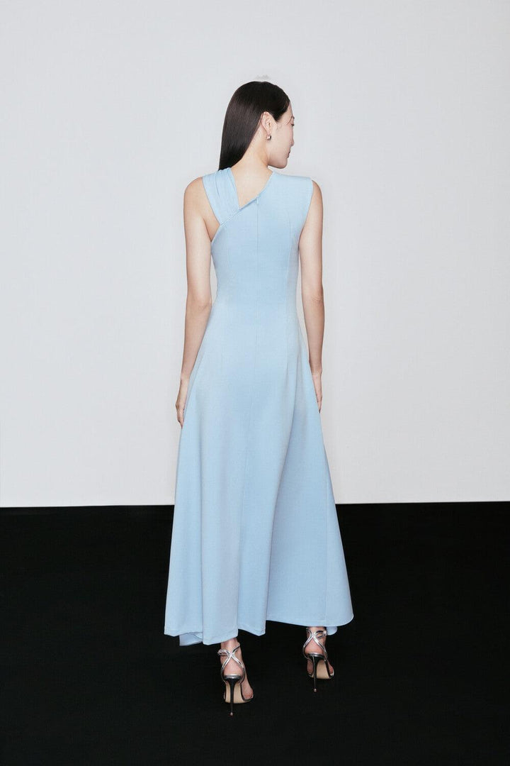 Nixie Slit Asymmetric Shoulder Cotton Spandex Ankle Length Dress - MEAN BLVD
