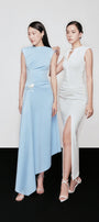 Nixie Slit Asymmetric Shoulder Cotton Spandex Ankle Length Dress - MEAN BLVD