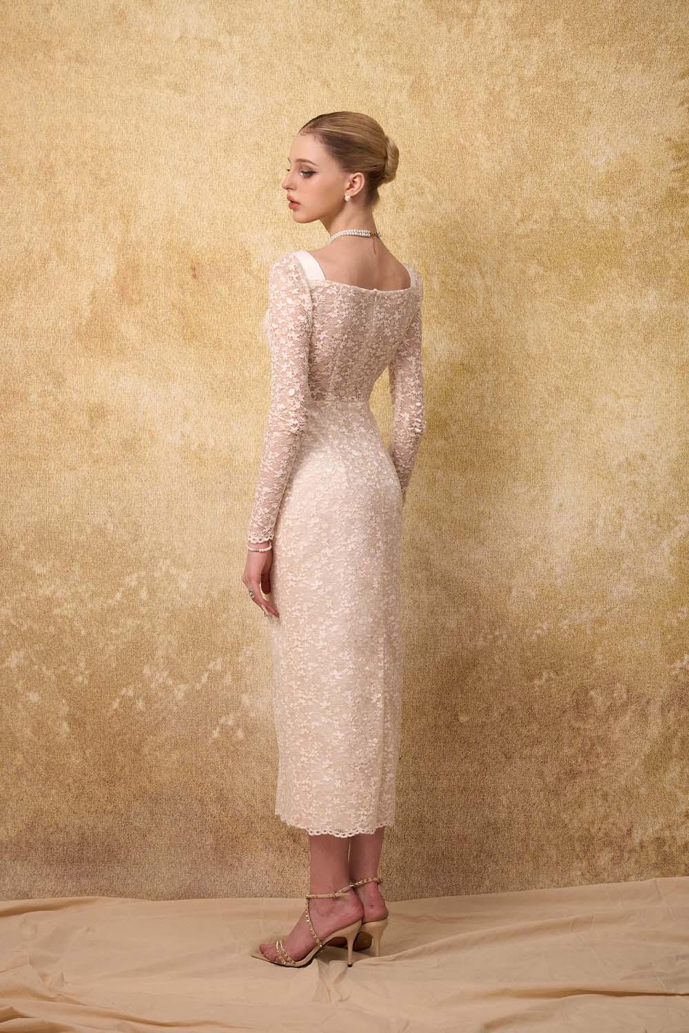 Noble Sheath Single Breasted Lace Midi Dress - MEAN BLVD