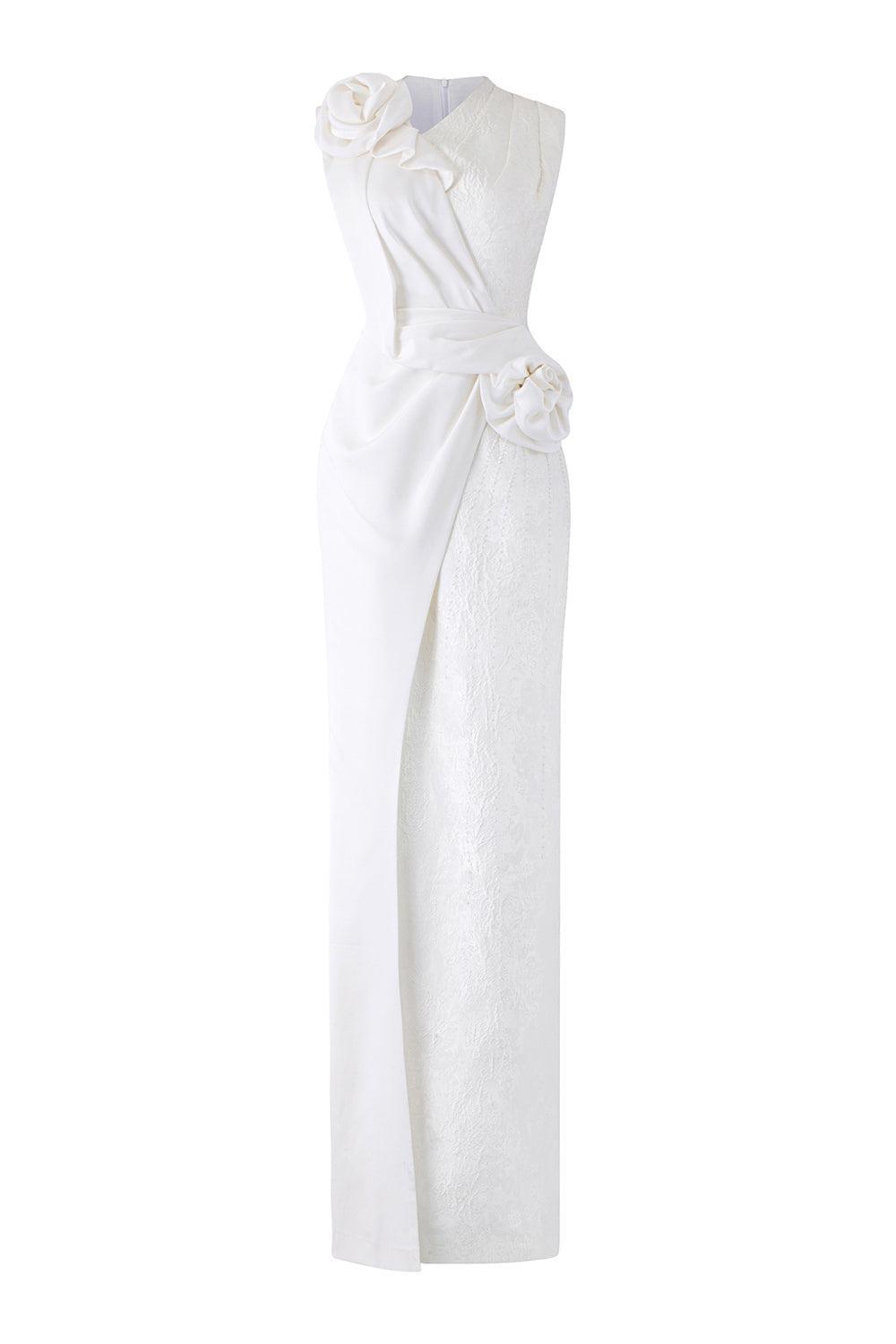 Nocturne Sheath Back Slit Jacquard Floor Length Dress - MEAN BLVD