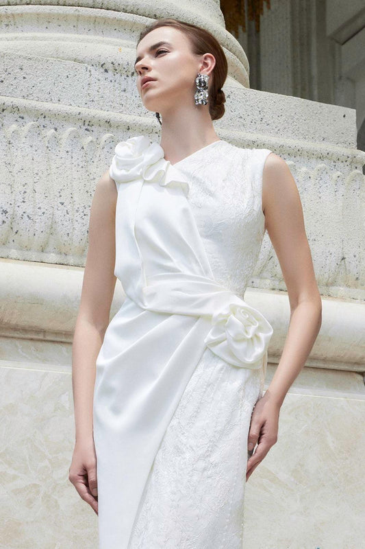 Nocturne Sheath Back Slit Jacquard Floor Length Dress - MEAN BLVD