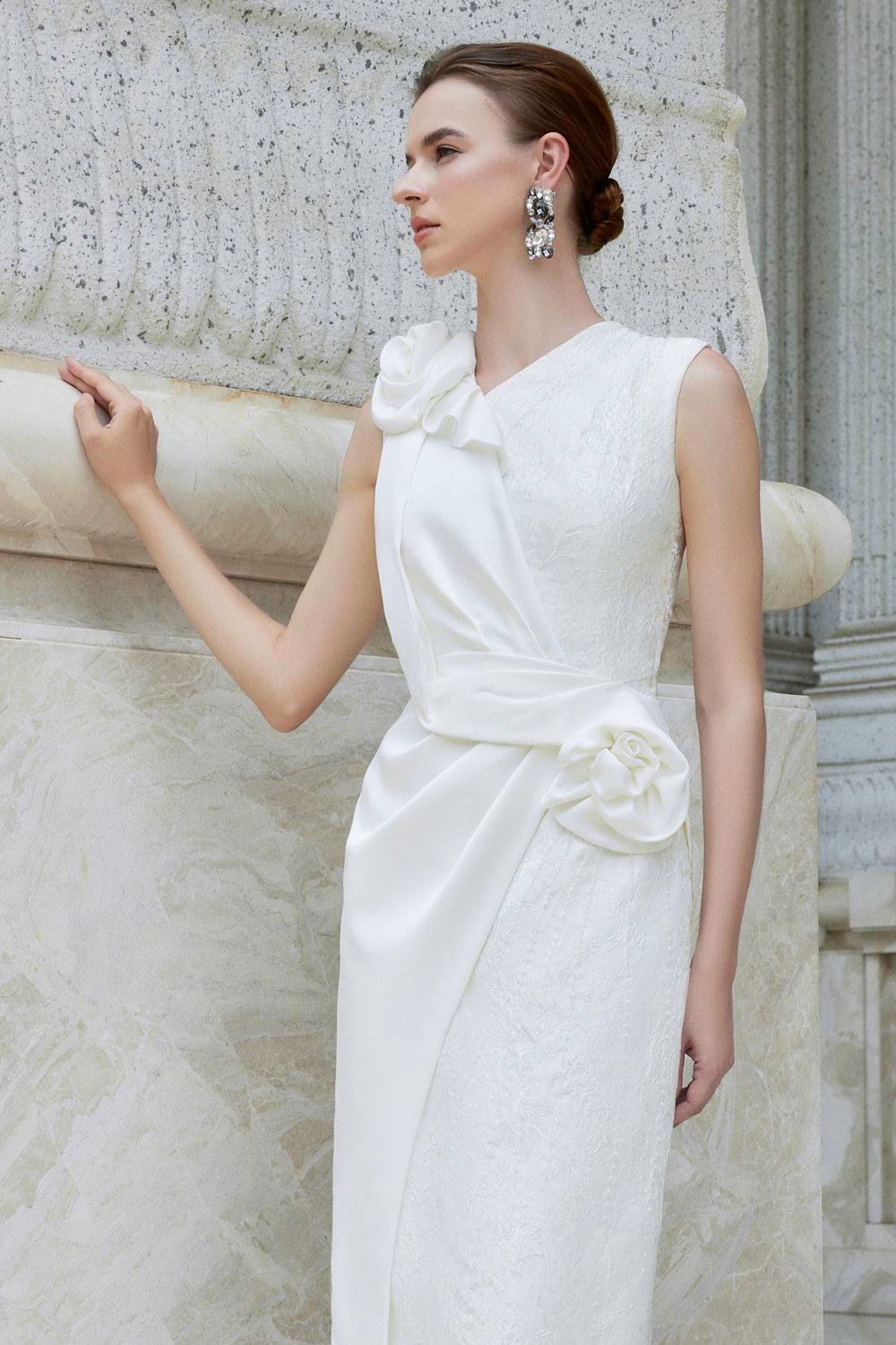 Nocturne Sheath Back Slit Jacquard Floor Length Dress - MEAN BLVD