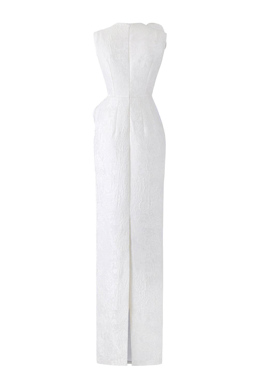 Nocturne Sheath Back Slit Jacquard Floor Length Dress - MEAN BLVD