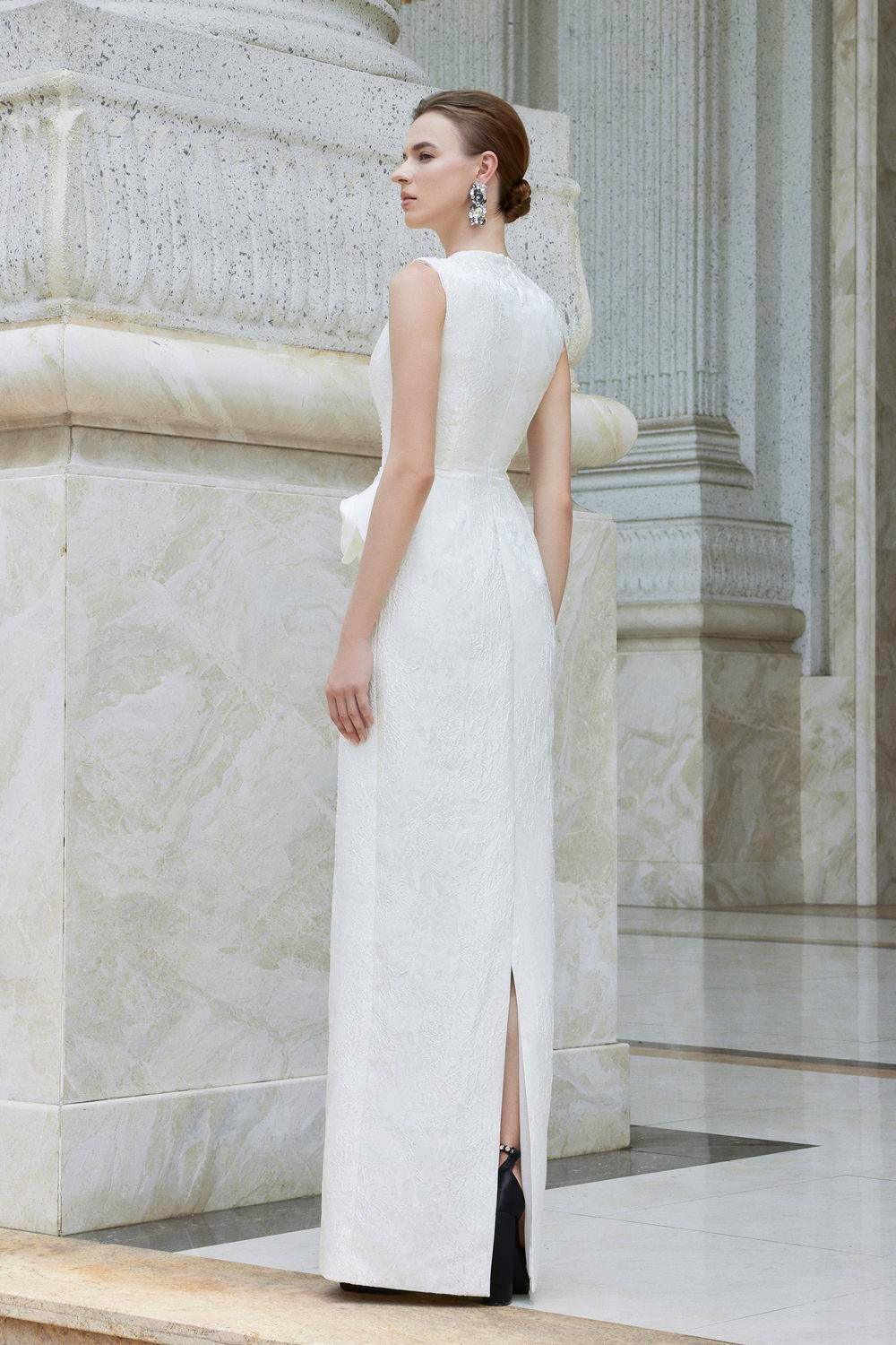 Nocturne Sheath Back Slit Jacquard Floor Length Dress - MEAN BLVD