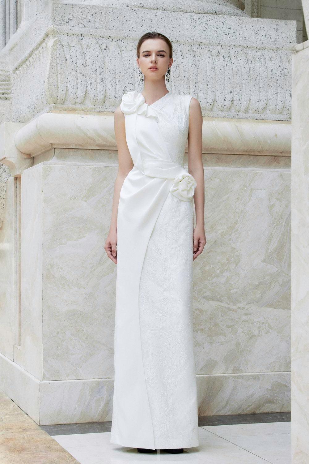 Nocturne Sheath Back Slit Jacquard Floor Length Dress - MEAN BLVD
