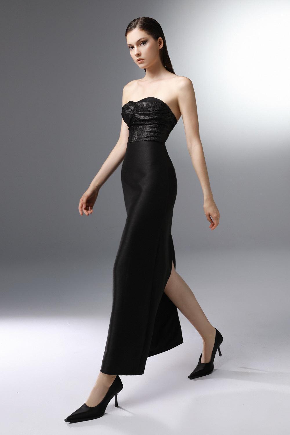 Nocturne Strapless Semi-Heart Neck Polyester Ankle Length Dress - MEAN BLVD