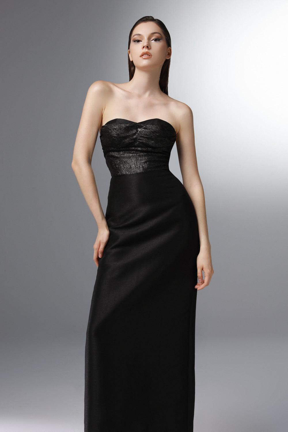 Women's Nocturne Strapless Semi-Heart Neck Polyester Ankle Length Dress 0/1/2 Black MEAN BLVD Black / Customize