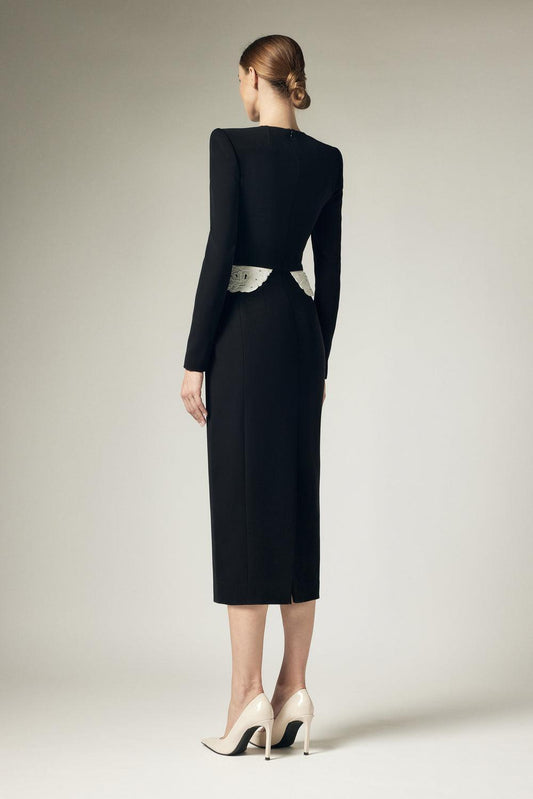 Nóemie Sheath Square Shoulder Crepe Calf Length Dress - MEAN BLVD