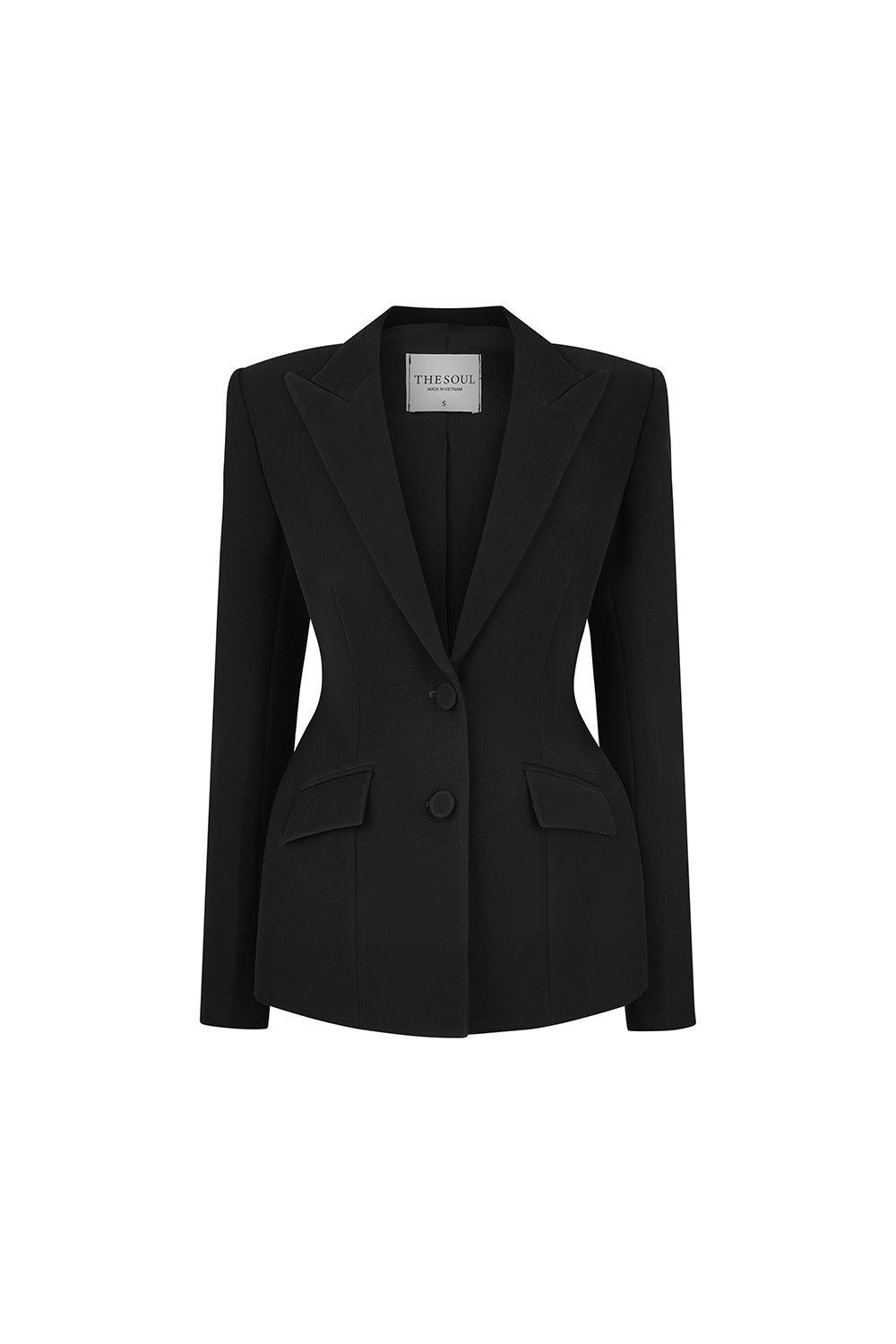 Noir A-line Long Sleeved Poly Silk Blazer - MEAN BLVD