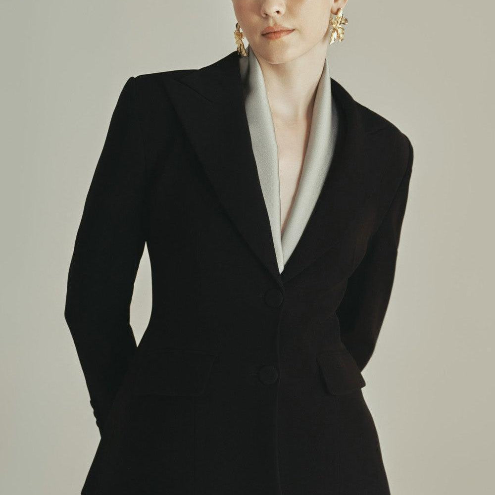 Noir A-line Long Sleeved Poly Silk Blazer - MEAN BLVD