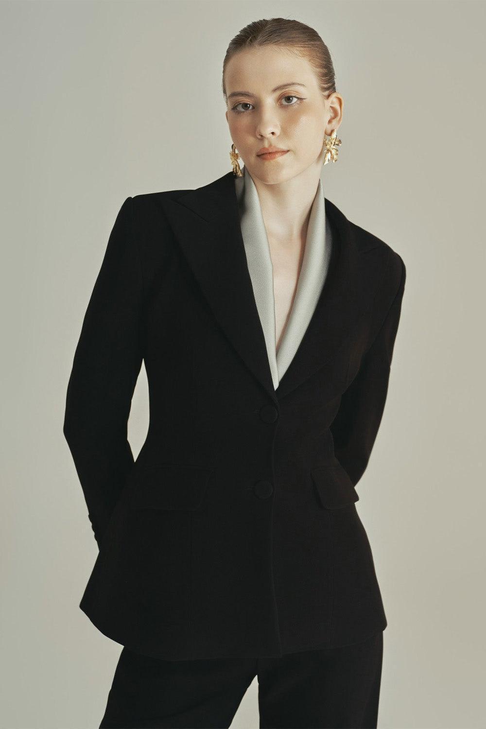 Noir A-line Long Sleeved Poly Silk Blazer - MEAN BLVD