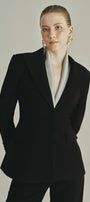 Noir A-line Long Sleeved Poly Silk Blazer - MEAN BLVD