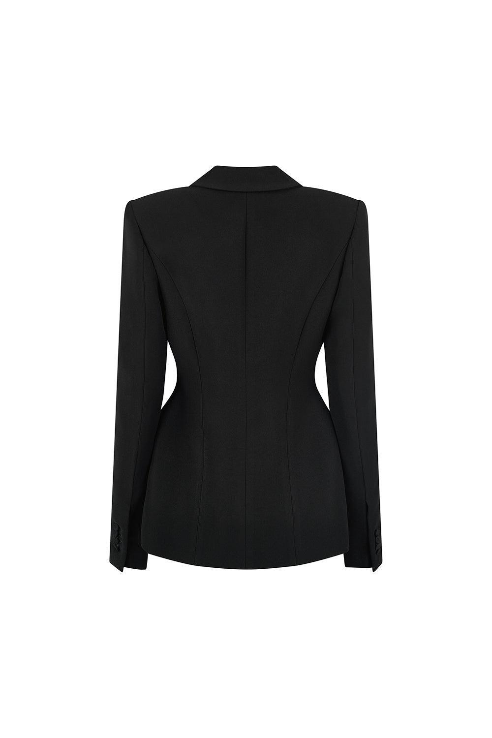 Noir A-line Long Sleeved Poly Silk Blazer - MEAN BLVD