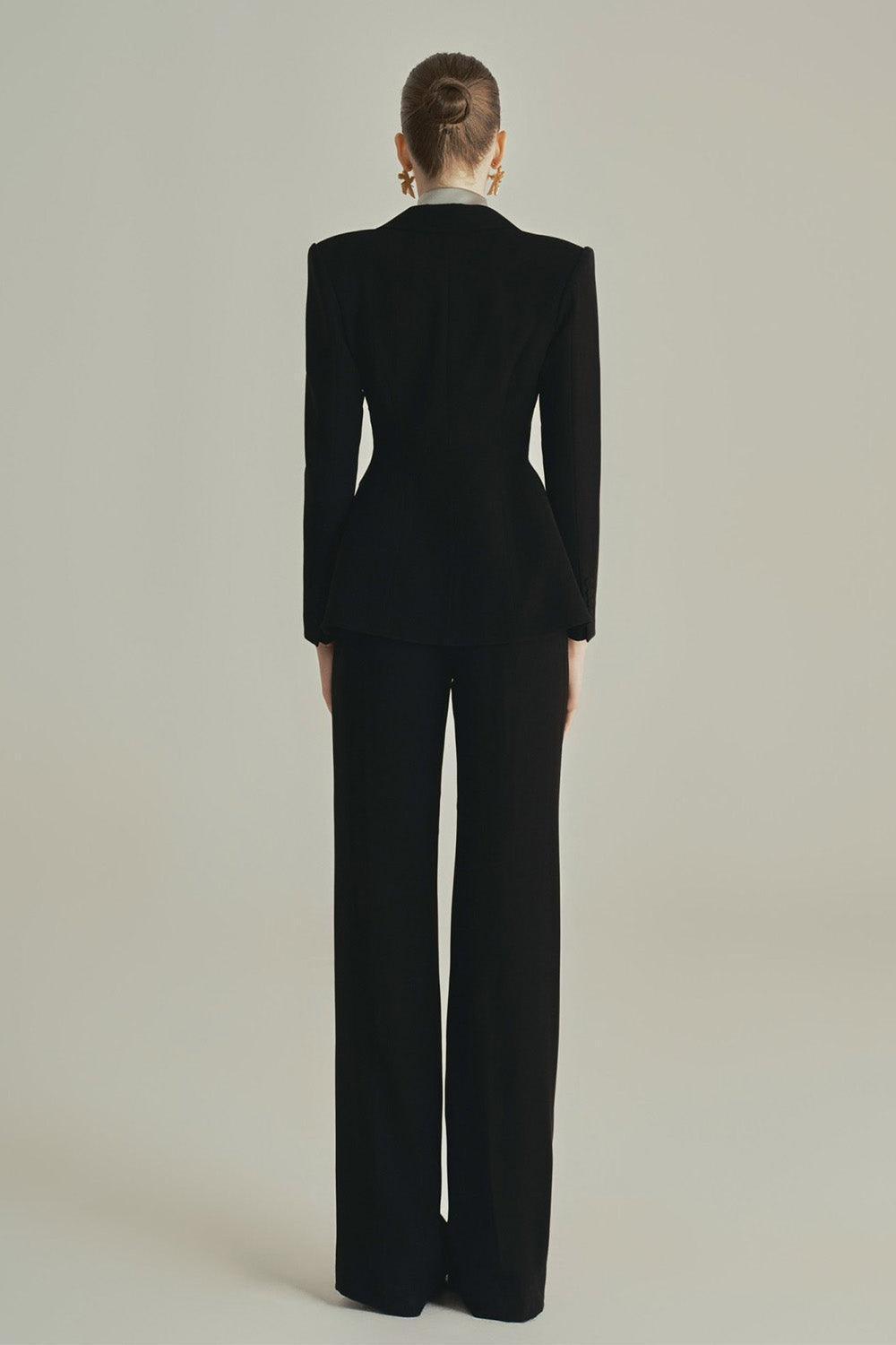 Noir A-line Long Sleeved Poly Silk Blazer - MEAN BLVD