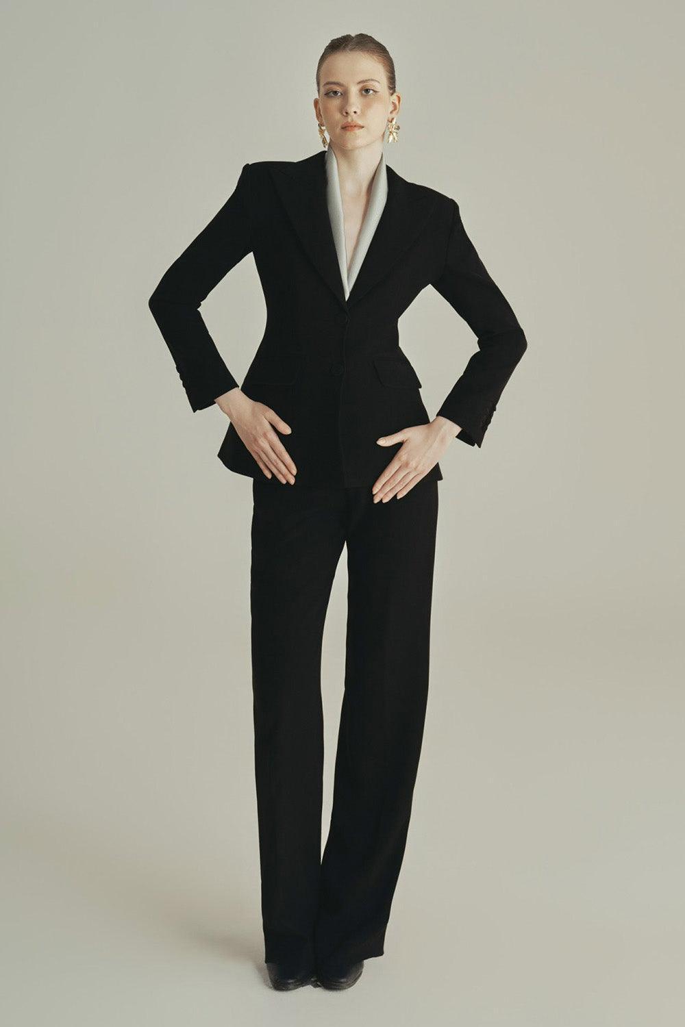 Noir A-line Long Sleeved Poly Silk Blazer - MEAN BLVD