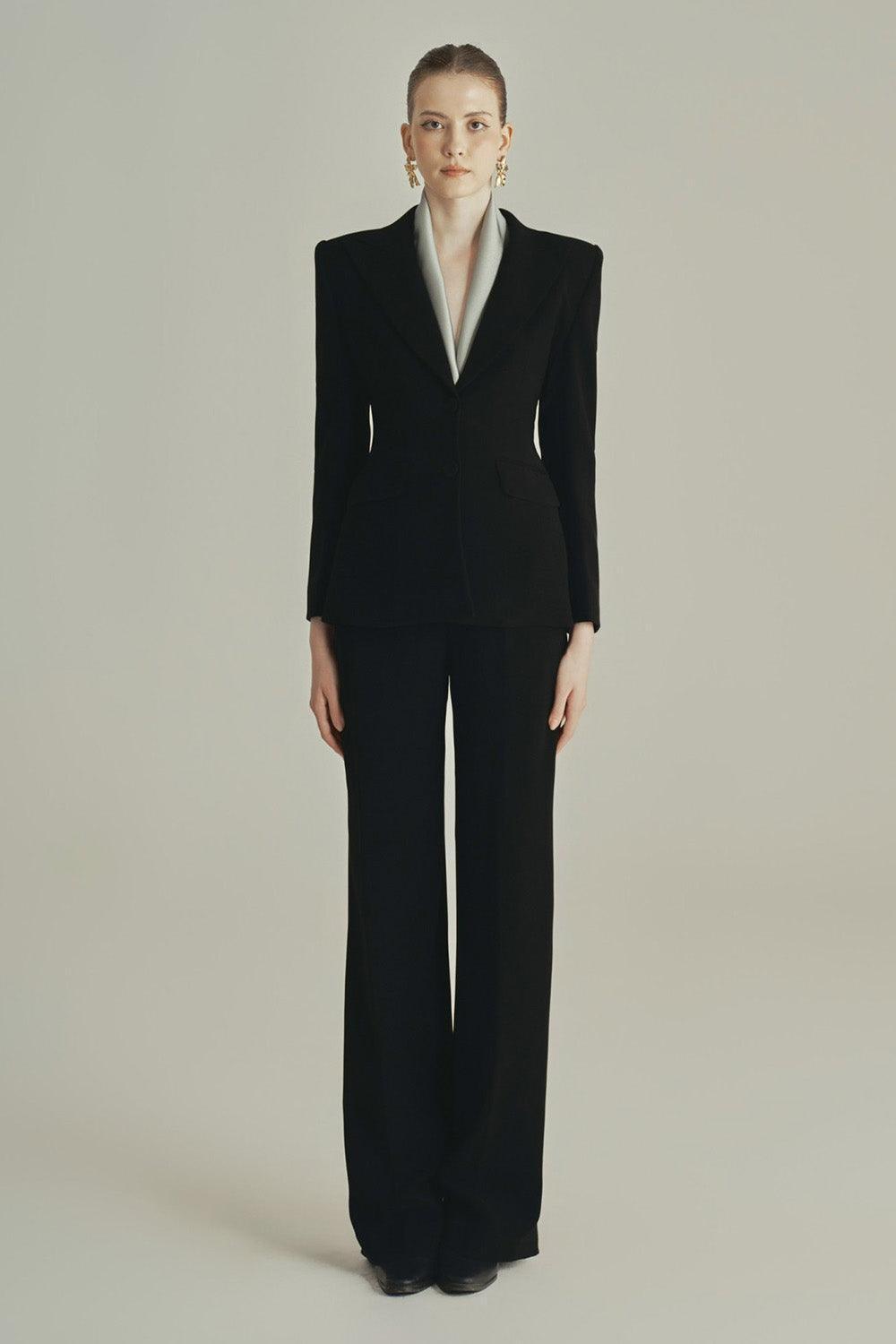 Noir A-line Long Sleeved Poly Silk Blazer - MEAN BLVD
