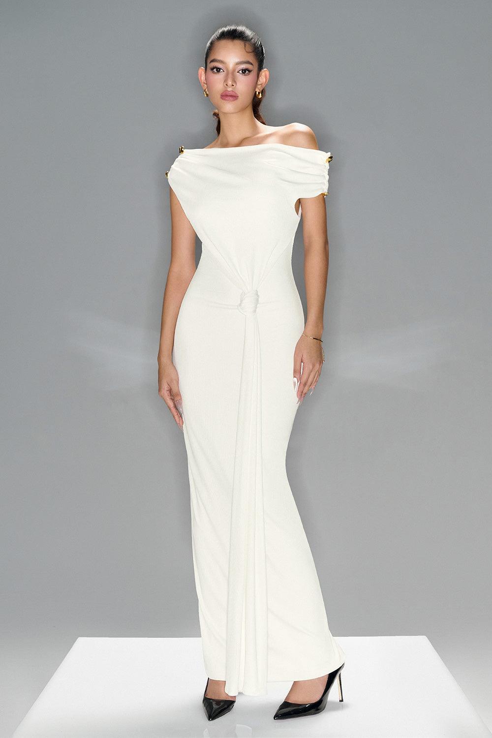 Noir Bodycon Diagonal Neck Spandex Maxi Dress - MEAN BLVD