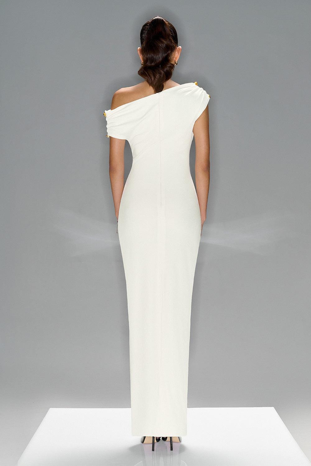 Noir Bodycon Diagonal Neck Spandex Maxi Dress - MEAN BLVD