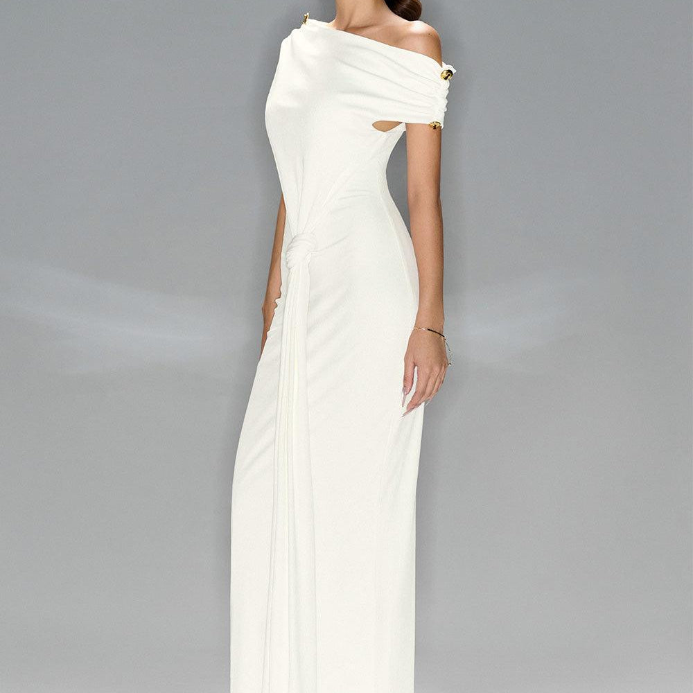 Noir Bodycon Diagonal Neck Spandex Maxi Dress - MEAN BLVD