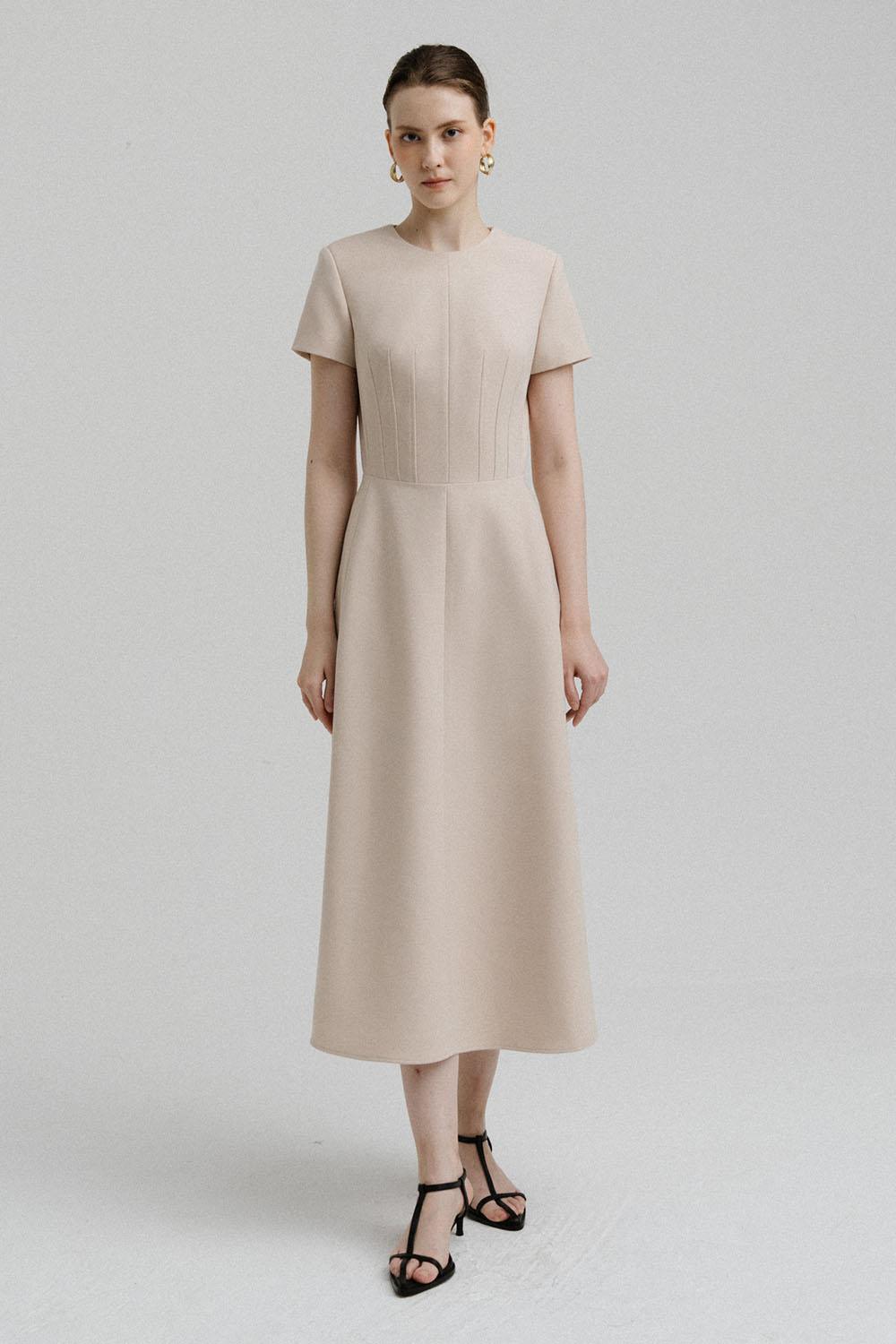 Women's Nola A-line Round Neck Polycotton Midi Dress S/M/L/Customize Beige/Light Brown MEAN BLVD Beige / S Women's Nola A-line Round Neck Polycotton Midi Dress S/M/L/Customize Beige/Light Brown MEAN BLVD Beige / S