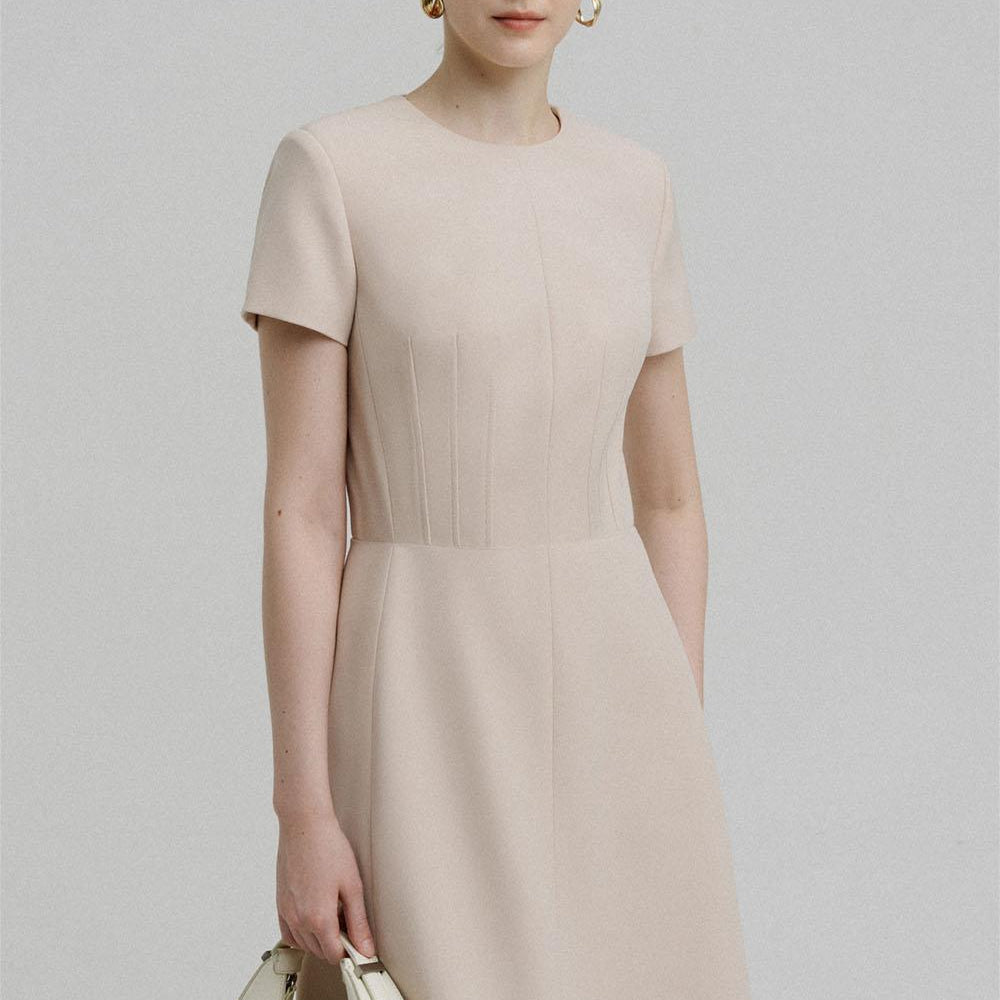 Women's Nola A-line Round Neck Polycotton Midi Dress S/M/L/Customize Beige/Light Brown MEAN BLVD Beige / S Women's Nola A-line Round Neck Polycotton Midi Dress S/M/L/Customize Beige/Light Brown MEAN BLVD Beige / S