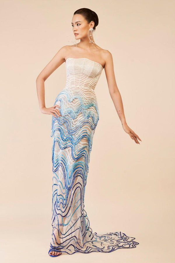 Nora Mermaid Straight Across Neck Tulle Maxi Dress - MEAN BLVD