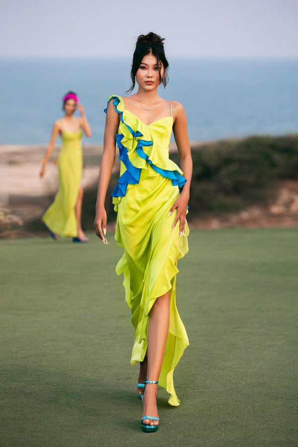 Norah Slit Ruffled Silk Maxi Dress - MEAN BLVD