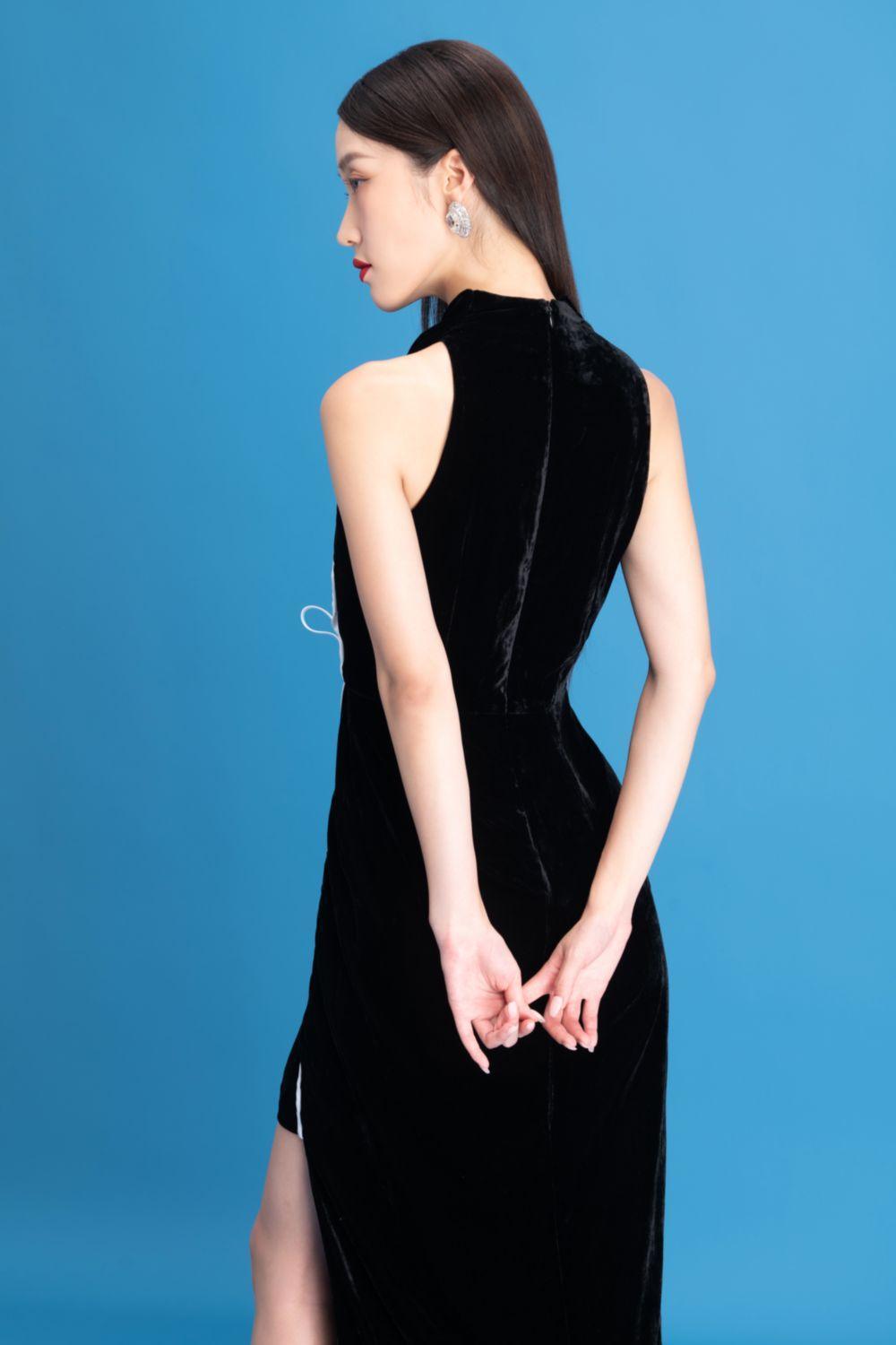 Nova Slit Cowl Neck Velvet Ankle Length Dress - MEAN BLVD