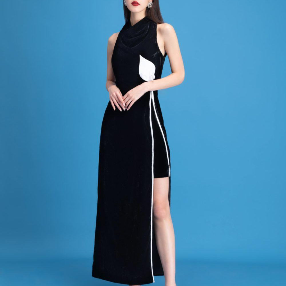 Nova Slit Cowl Neck Velvet Ankle Length Dress - MEAN BLVD