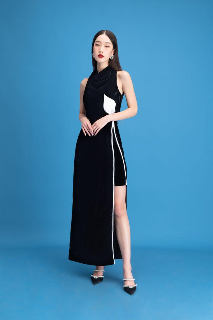 Nova Slit Cowl Neck Velvet Ankle Length Dress - MEAN BLVD