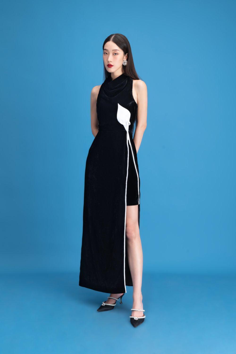 Nova Slit Cowl Neck Velvet Ankle Length Dress - MEAN BLVD