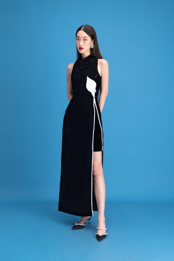 Nova Slit Cowl Neck Velvet Ankle Length Dress - MEAN BLVD