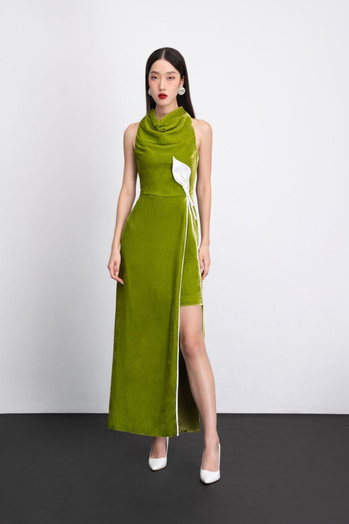 Nova Slit Cowl Neck Velvet Ankle Length Dress - MEAN BLVD