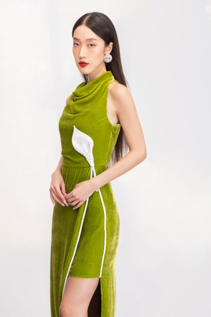 Nova Slit Cowl Neck Velvet Ankle Length Dress - MEAN BLVD
