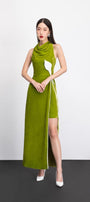 Nova Slit Cowl Neck Velvet Ankle Length Dress - MEAN BLVD