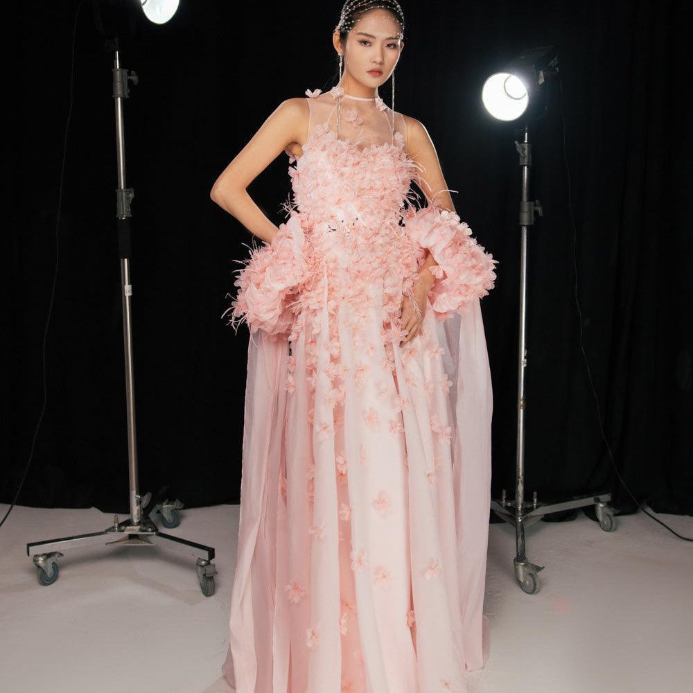 Novak Ball Gown Flower Applique Silk Organza Floor Length Dress - MEAN BLVD