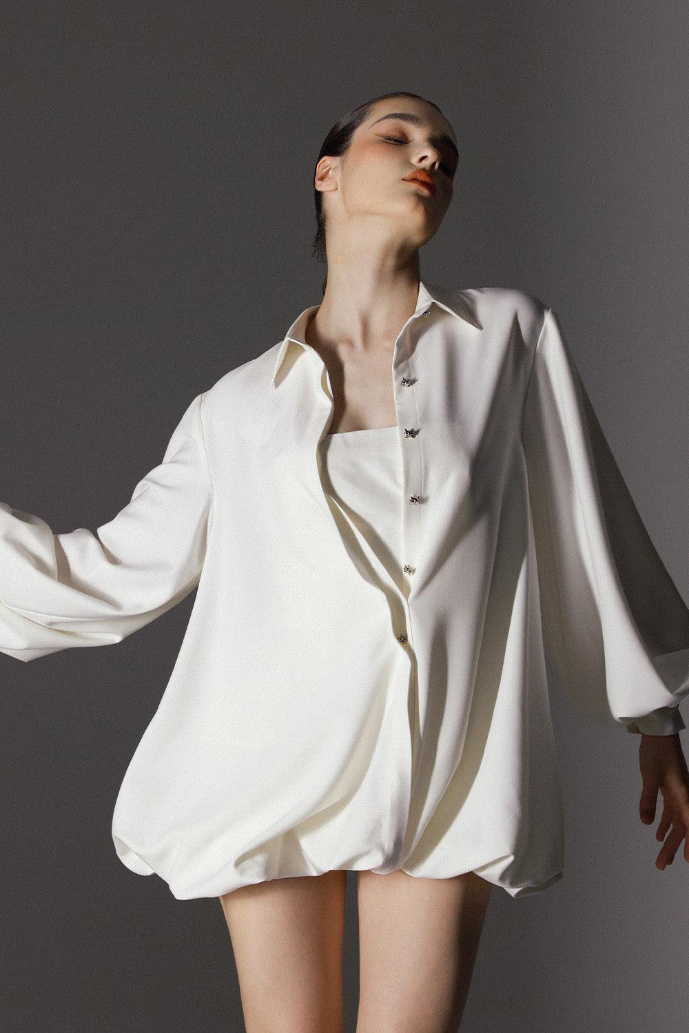 novella mini dress Women's Novella Bubble/Balloon Puffy Sleeved Wool Cotton Mini Dress 0/1/2/3/Customize White MEAN BLVD White / 3