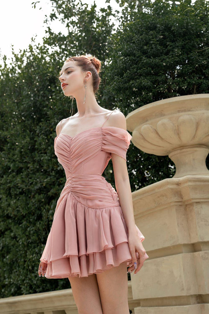 Nuances A-line Cold Shoulder Sleeved Silk Mini Dress - MEAN BLVD