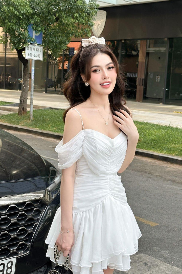 Nuances A-line Cold Shoulder Sleeved Silk Mini Dress - MEAN BLVD