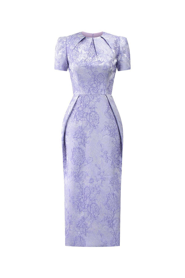 Nylah Straight Short Sleeved Brocade Midi Dress - MEAN BLVD