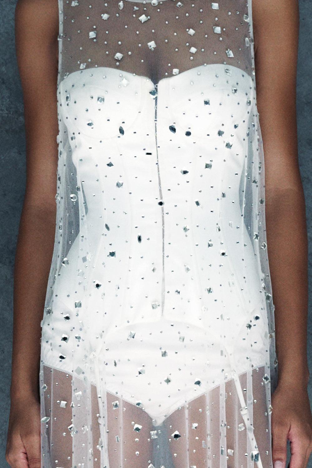 Nyxia Bodycon Semi-Heart Neck Silk Bodysuit - MEAN BLVD