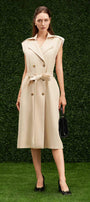 Oaklee Wrap Double Breasted Khaki Calf Length Dress - MEAN BLVD