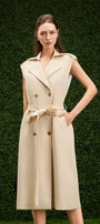 Oaklee Wrap Double Breasted Khaki Calf Length Dress - MEAN BLVD
