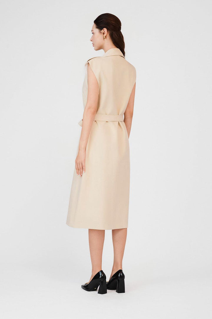 Oaklee Wrap Double Breasted Khaki Calf Length Dress - MEAN BLVD