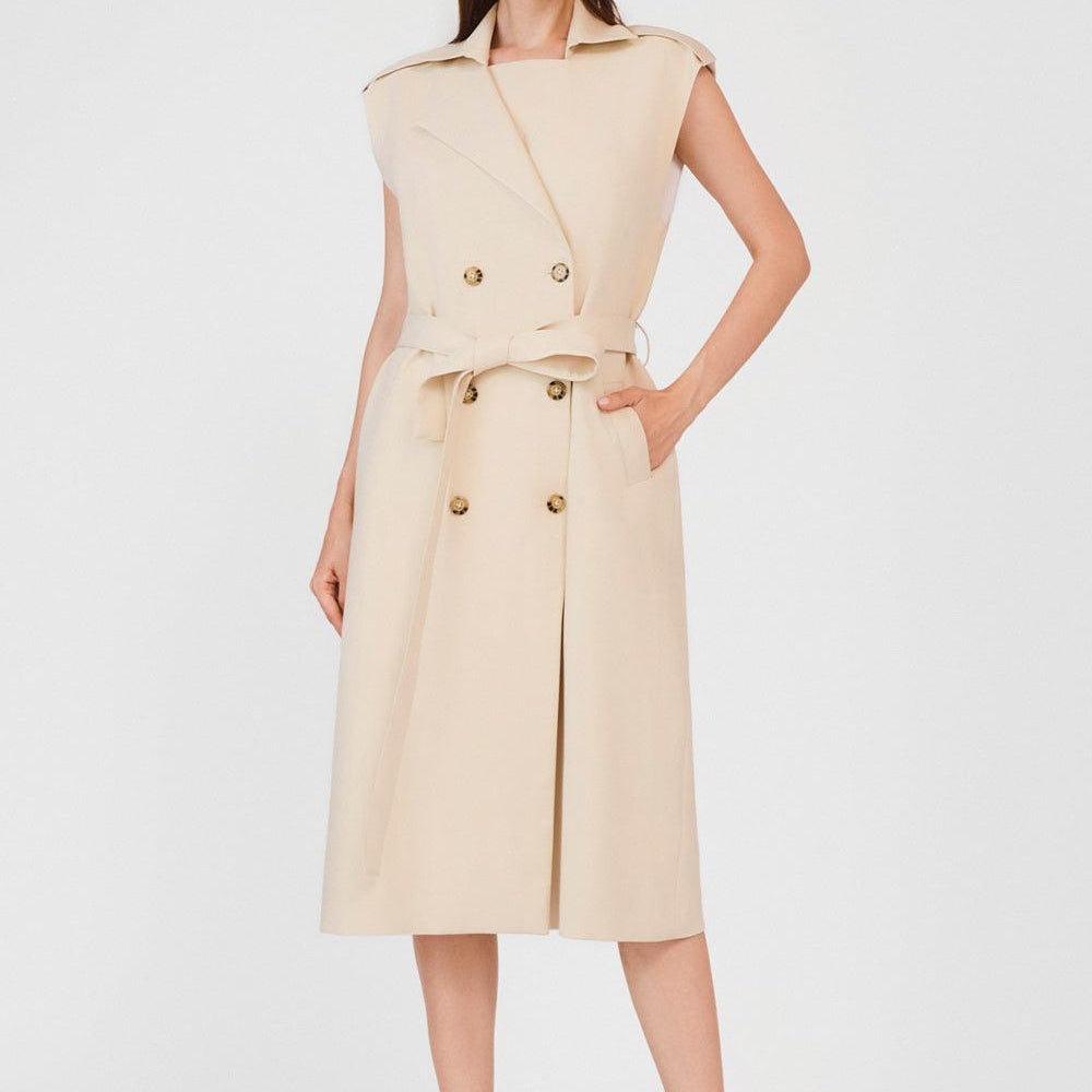 Oaklee Wrap Double Breasted Khaki Calf Length Dress - MEAN BLVD