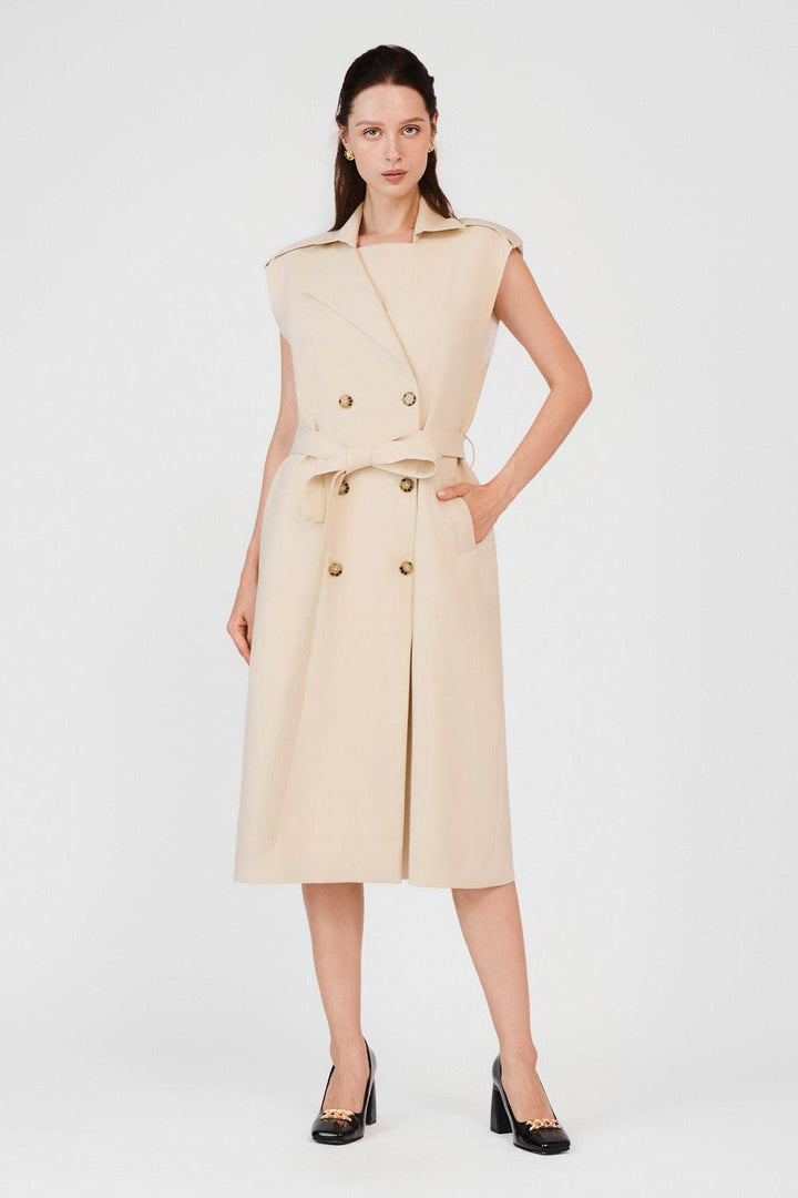 Oaklee Wrap Double Breasted Khaki Calf Length Dress - MEAN BLVD