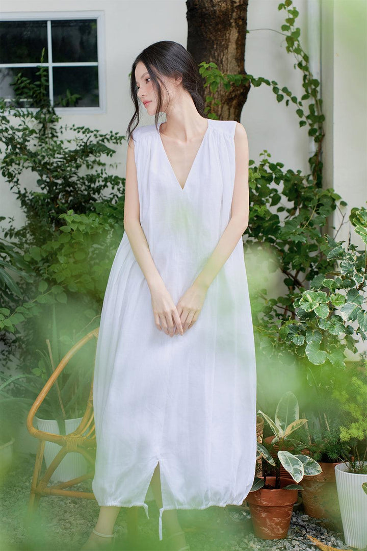 Obi Cocoon V-Neck Linen Midi Dress - MEAN BLVD